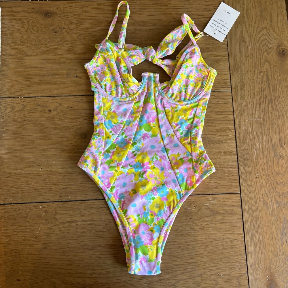 For Love & Lemons XS Floral Zinnia One Piece Swimsuit Underwire Sexy